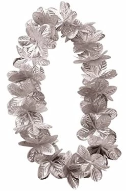 Forum Novelties Silver Metallic Fancy Hawaiian Silk Flower Lei