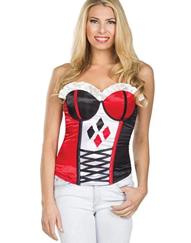 Secret Wishes DC Comics Justice League Superhero Style Adult Corset Top With Logo Harley Quinn, Red, Large 3 Secret Wishes DC Comics Justice League Superhero Style Adult Corset Top With Logo Harley Quinn, Red, Large
