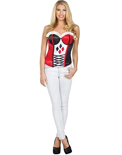 Secret Wishes DC Comics Justice League Superhero Style Adult Corset Top With Logo Harley Quinn, Red, Large 4 Secret Wishes DC Comics Justice League Superhero Style Adult Corset Top With Logo Harley Quinn, Red, Large - Image 2