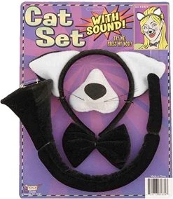 Forum Novelties Animal Costume Set Black Cat Ears Nose Tail With Sound Effects