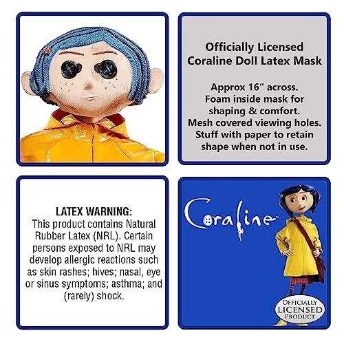 Rubie's Adult Coraline Doll Deluxe Overhead Latex Mask, As Shown, One Size 4 Rubie's Adult Coraline Doll Deluxe Overhead Latex Mask, As Shown, One Size - Image 2