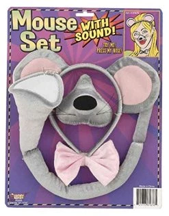 Forum Novelties Animal Costume Set Gray Mouse Ears Nose Tail With Sound Effects