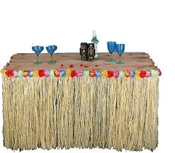 Forum Novelties Hawaiian Luau Party Fringed Table Skirt With Hibiscus Flowers