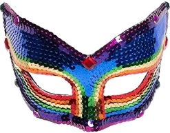 Forum Novelties Deluxe Sequin Half Venetian Mask, Rainbow Fantasy